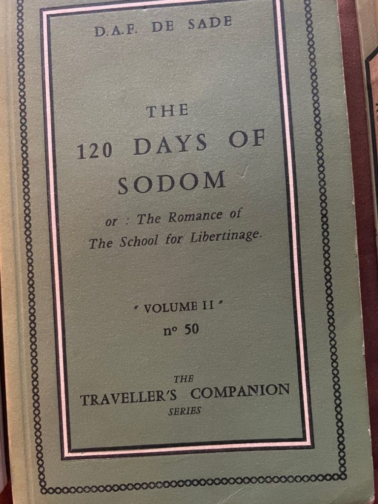 Cover of The 120 Days of Sodom Volume II by D.A.F. de Sade in green with black text.