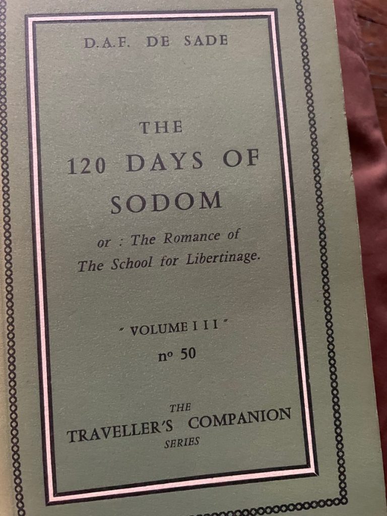 Book cover of 'The 120 Days of Sodom' by D.A.F. de Sade, part of The Traveller's Companion series.
