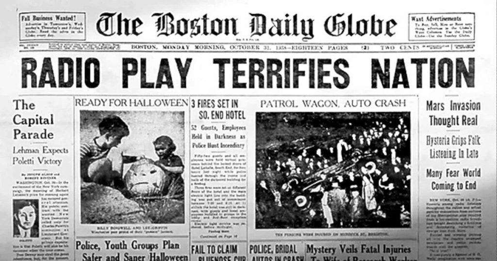Front page of The Boston Daily Globe featuring headlines about radio play and national events.