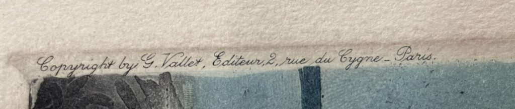 Copyright notice by G. Vallet, Editeur, located at rue du Cygne, Paris, on an artwork.