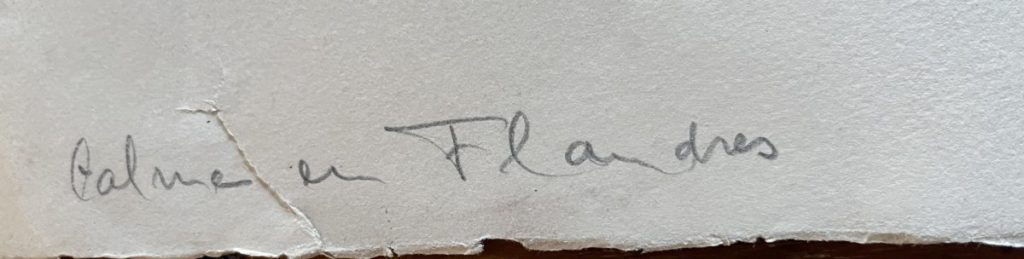 Handwritten signature of the artist Calme en Flandres on paper.
