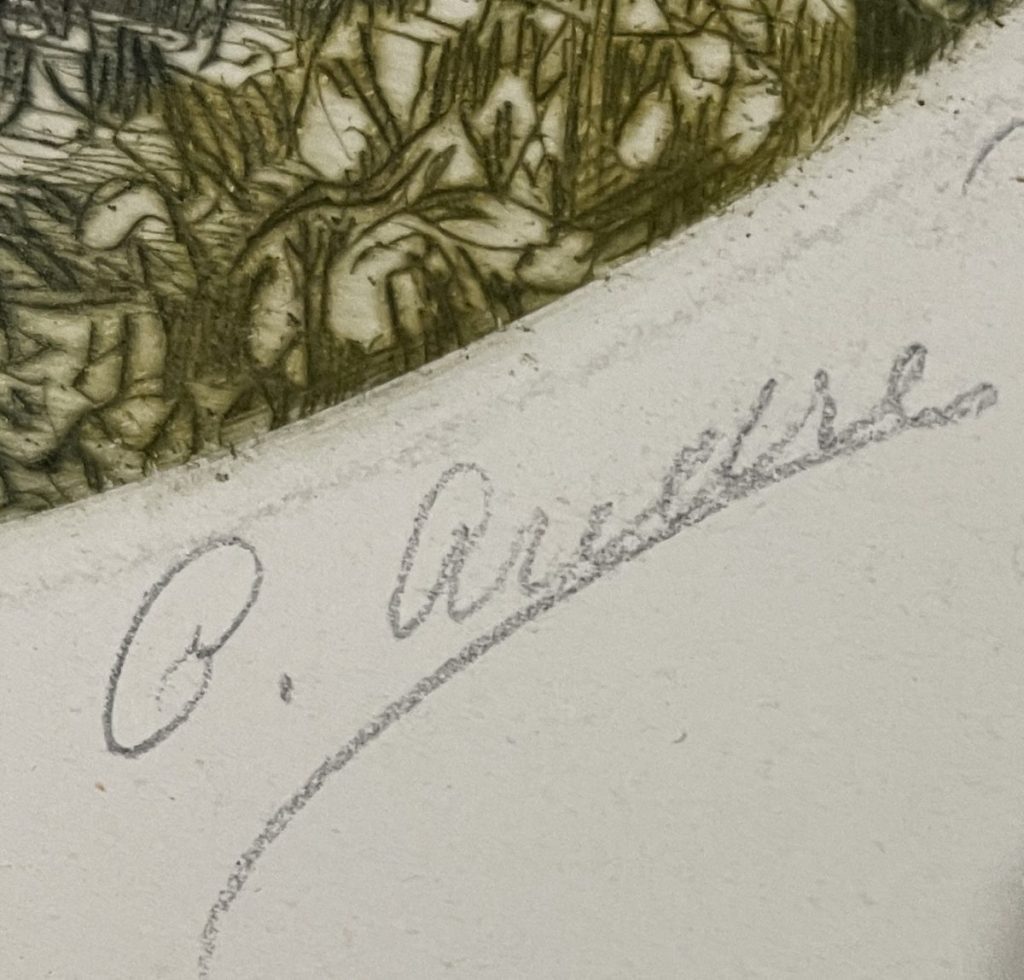 Close-up of the signature 'P. Andre' on a piece of artwork.